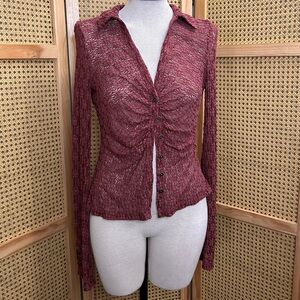 Free people Textured Burgundy Button-Up Blouse